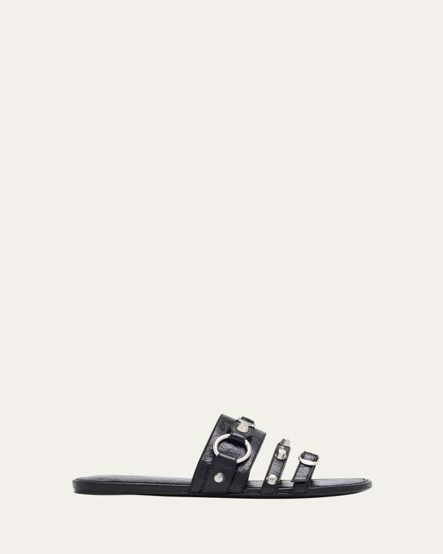 City Leather Triple-Band Slide Sandals